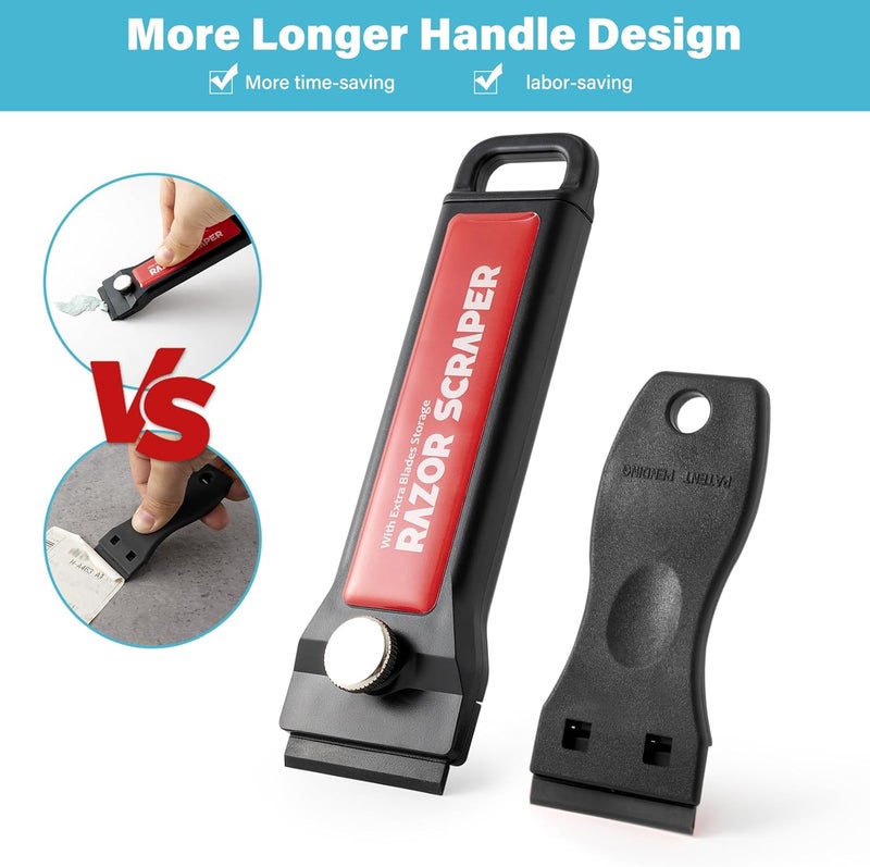 Gomake Plastic Razor Blade Scraper Tool with Blade Container 2PCS Razor Scraper with Extra 100PCS Plastic Blades for Adhesive Labels and Decals Sticker Removal on Car Window Glass Floor (W80) - Image 3